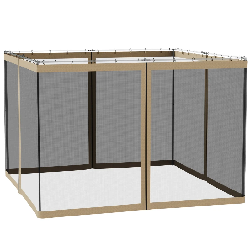 Outsunny Replacement Mosquito Netting for Gazebo 10' x 10' Black Screen Walls for Canopy with Zippers for Parties and Outdoor Activities, Khaki