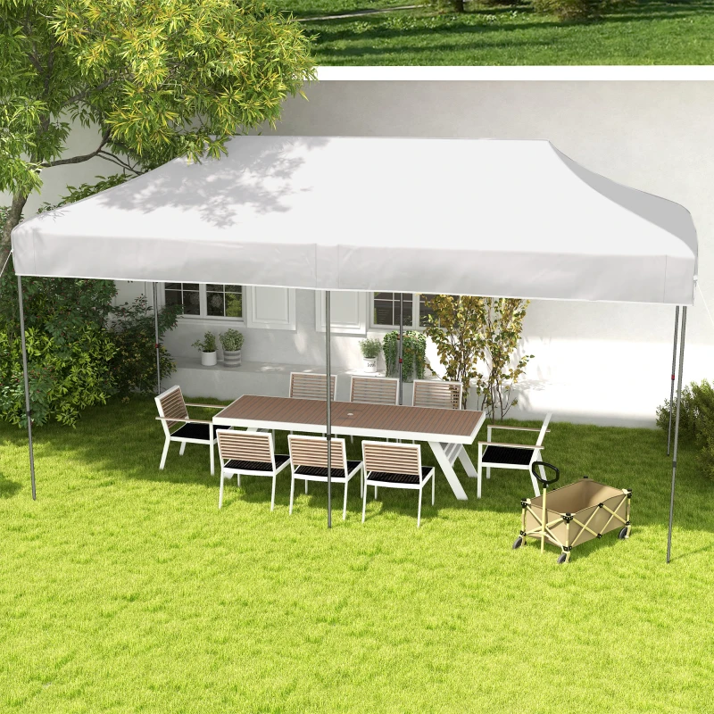 Outsunny 10' x 20' Pop Up Canopy Tent, Outdoor Easy up Tent with 3-Level Adjustable Height, Wheeled Carry Bag, White