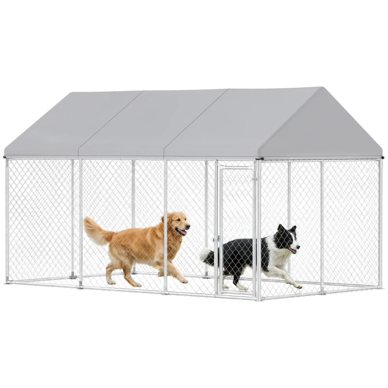 PawHut Galvanized Steel Outdoor Dog Kennel with Roof, Safety Lock, for Backyard, 13.1' x 7.5' x 7.8'