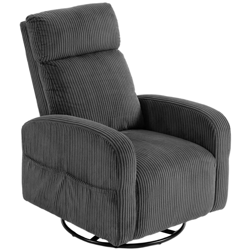 HOMCOM 360° Swivel Accent Chair, Modern Armchair with Thick Backrest & Cushion, Corduroy Upholstered, Dark Grey