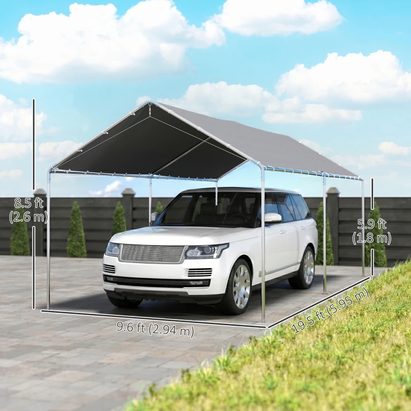 Outsunny 10'x20' Carport Heavy Duty Galvanized Car Canopy with Included Anchor Kit, 3 Reinforced Steel Cables, Grey