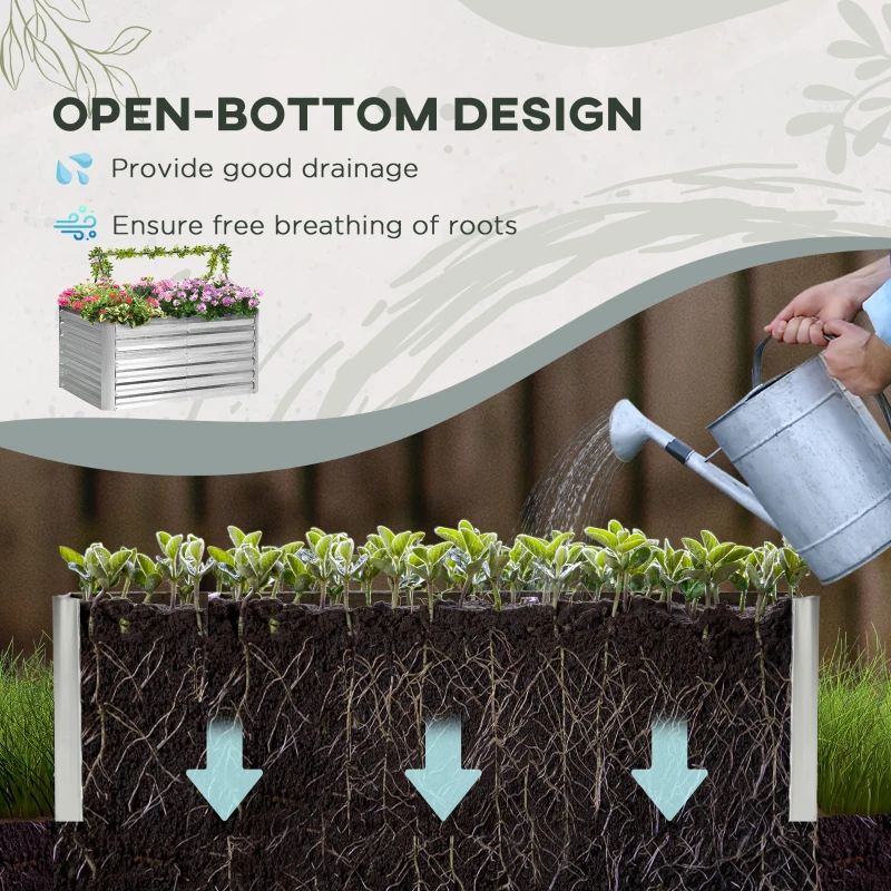 Outsunny 4' x 3' x 2' Raised Garden Bed with Support Rod, Steel Frame Elevated Planter Box, Silver