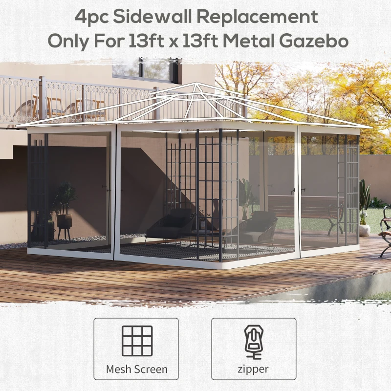 Outsunny Replacement Mosquito Netting for Gazebo 13' x 13' Black Screen Walls for Canopy with Zippers for Parties and Outdoor Activities, Cream White
