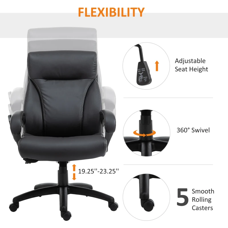 Vinsetto 6 Vibrating Massage Office Chair, Heavy-Duty Ergonomic Desk Chair with 5 Modes, Padded Armrest, Rolling Swivel PU Leather Task Computer Chair for Adults