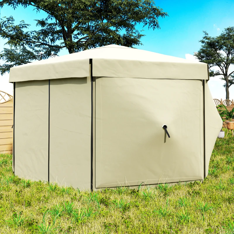 Outsunny 12' x 12' Hexagonal Pop Up Gazebo Canopy Tent with 5 Sidewalls, Outdoor Canopy Shelter with Carry Bag, Beige