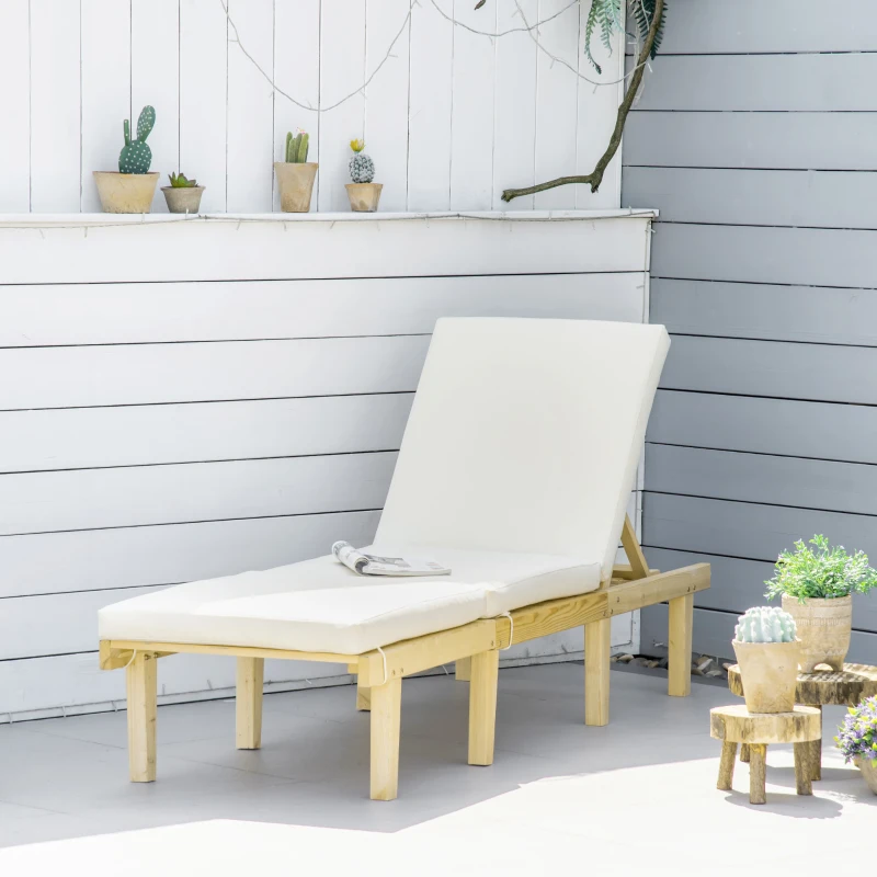 Outsunny Chaise Lounge Chair Patio Recliner with 4-Position Adjustable Backrest & Cushion, Natural