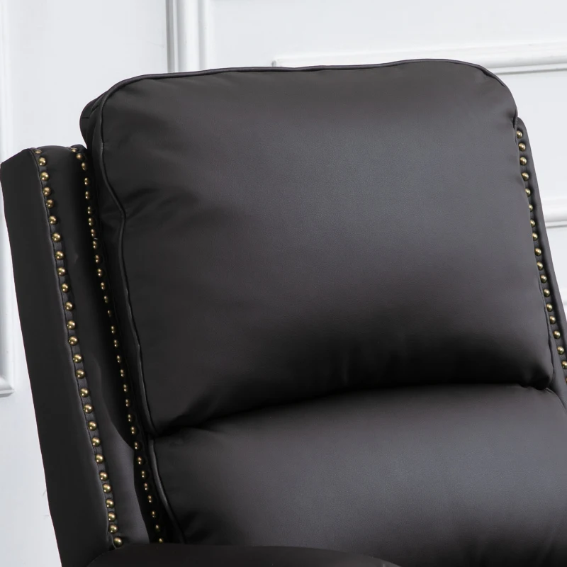 HOMCOM Manual Recliner Chair PU Leather Office Home Theater Single Sofa with Arm, Footrest, Nailhead Trim Padded Seat, 360° Swivel and Rocking Function for Living Room Bedroom Brown