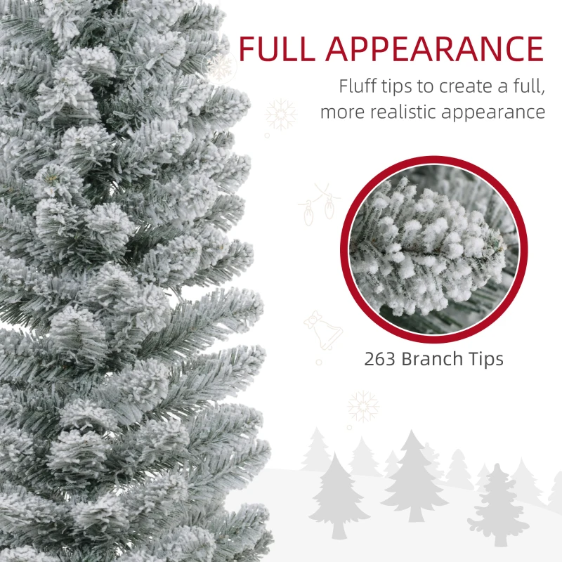 HOMCOM 5ft Artificial Christmas Tree, Snow Flocked Branches, Metal Base, Pencil Xmas Tree