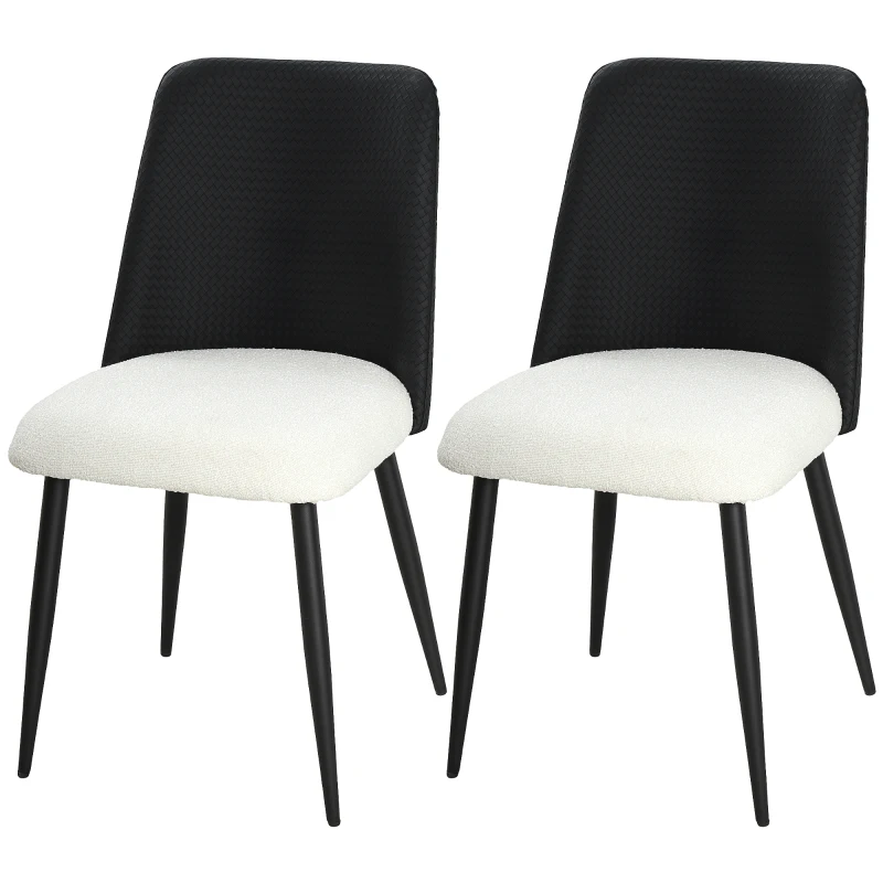 HOMCOM Dining Chairs Upholstered Kitchen Chairs Set of 2 with Steel Legs and Padded Seat for Dining Room, Kitchen, Black
