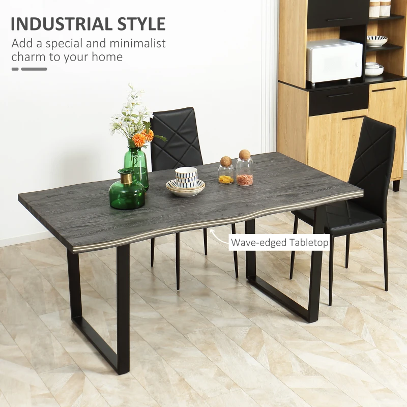 HOMCOM 63" Wavy-Edge Modern Dining Table for 6 People, Wooden Kitchen Table, Metal Legs, Rectangle Dinner Table, Gray