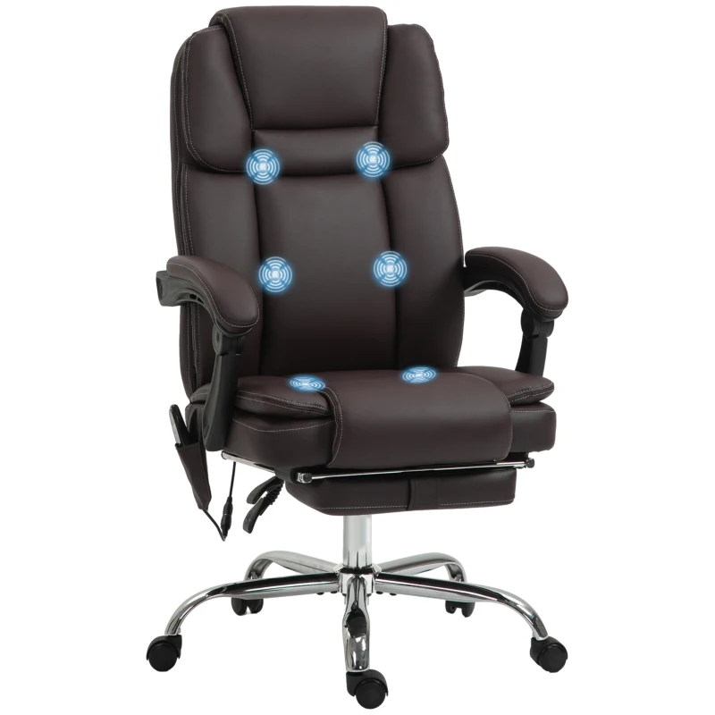 Vinsetto Massage Office Chair, Reclining Executive Office Chair with 6-Point Vibration, Footrest and High Back, Dark Brown