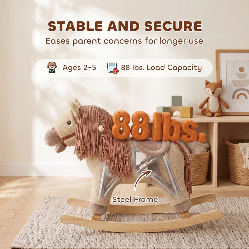 Qaba Baby Rocking Horse for Boys and Girls, Kids Rocking Horse with Realistic Sounds and Anti-Tip limiters