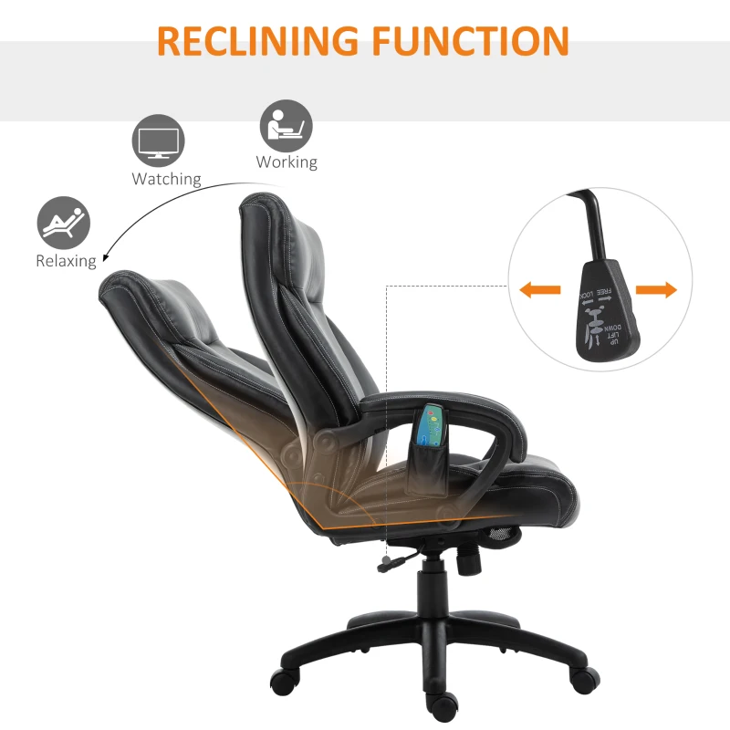 Vinsetto 6 Vibrating Massage Office Chair, Heavy-Duty Ergonomic Desk Chair with 5 Modes, Padded Armrest, Rolling Swivel PU Leather Task Computer Chair for Adults