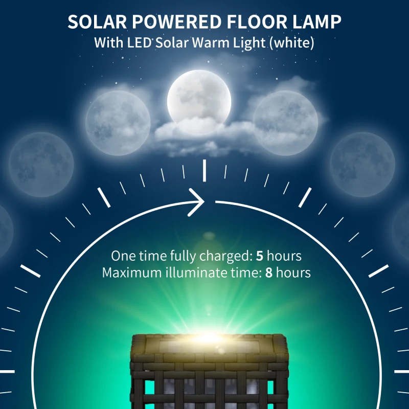 Outsunny Wicker Solar Outdoor Lamp, Decorative Floor Lamp with Auto On/Off LED Lights, IP44 for Patio, Porch, Pathway, Black