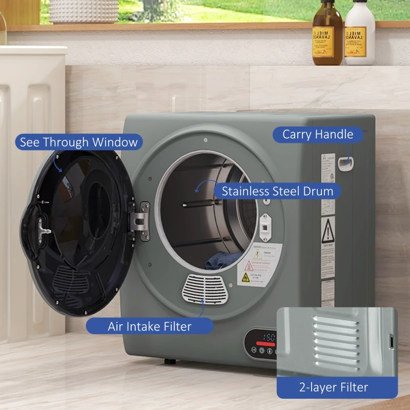 HOMCOM 1.5 cu.ft Portable Compact Clothes Laundry Dryer with Intelligent Drying for Apartments Dorms RVs, 850W, Charcoal Gray