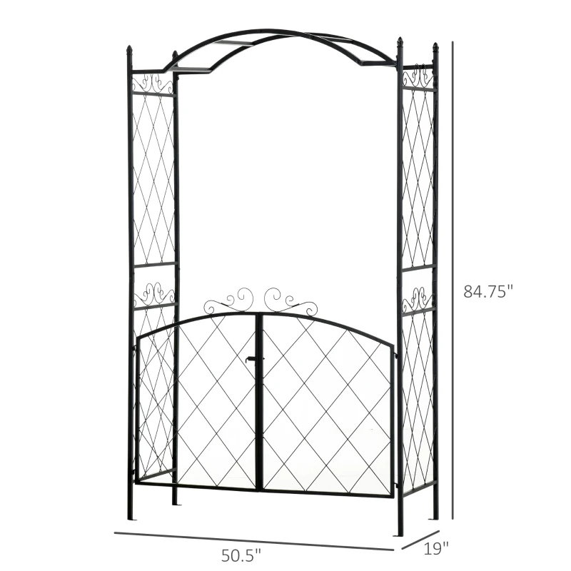 Outsunny 85" Garden Arch Arbor, Metal Arch Trellis with Gate, Garden Archway for Climbing Vines, Wedding Ceremony Decoration, Black