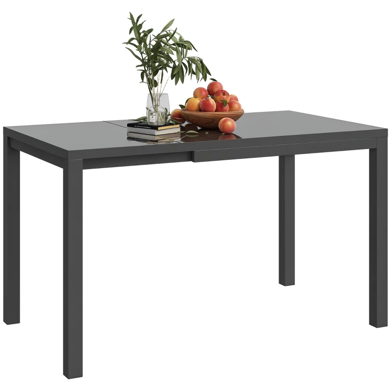 Outsunny Extendable Patio Dining Table, 33.5"-49.2" Adjustable Outdoor Dining Table for 4-6 Person, with Tempered Glass Top, Metal Frame, for Lawn, Garden, Dark Grey