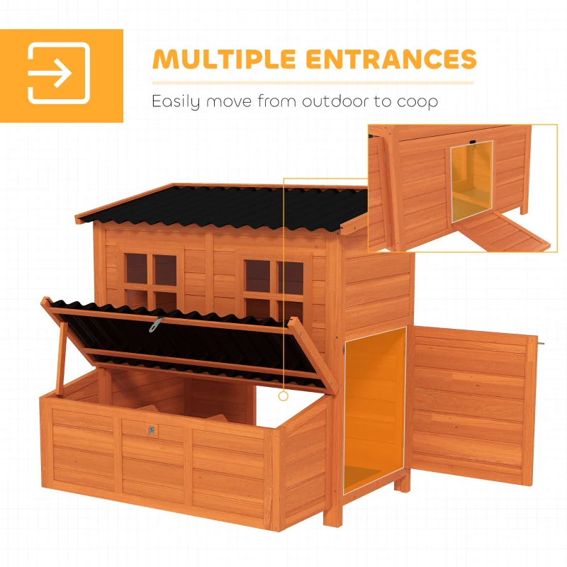 PawHut Wooden Chicken Coop with Nesting Box, Pull-Out Tray, Waterproof Roof, 39" Chicken House for 2-4 Chickens, Rabbits
