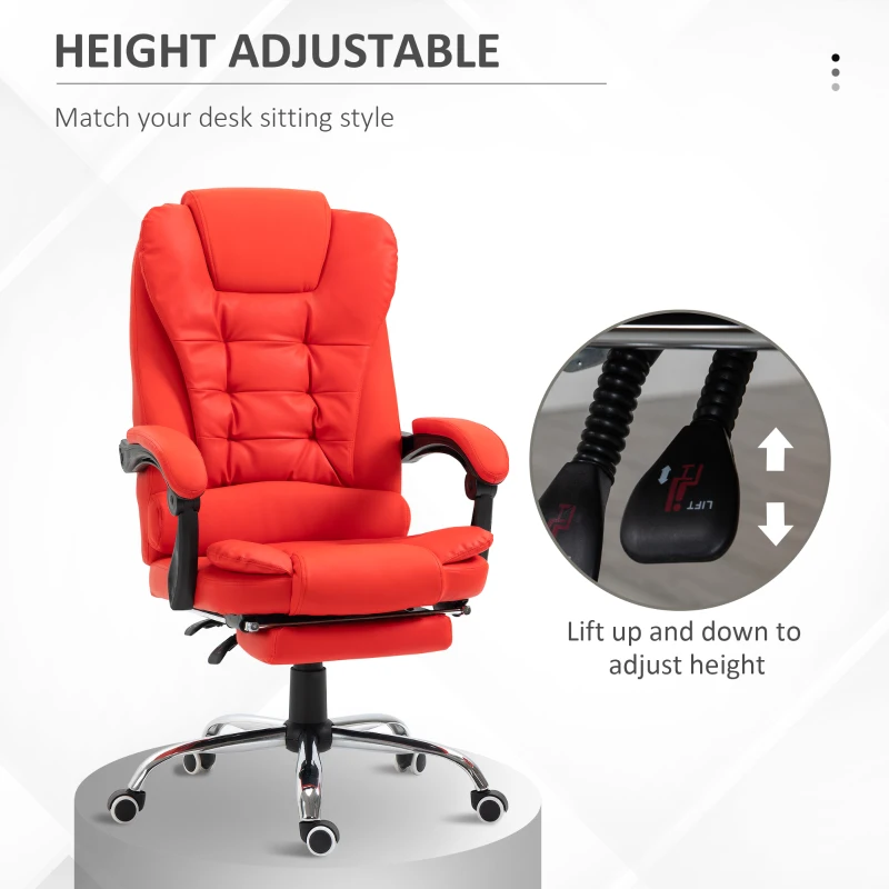 HOMCOM Executive Office Chair, High Back Reclining Computer Chair with Footrest and Armrest, Red
