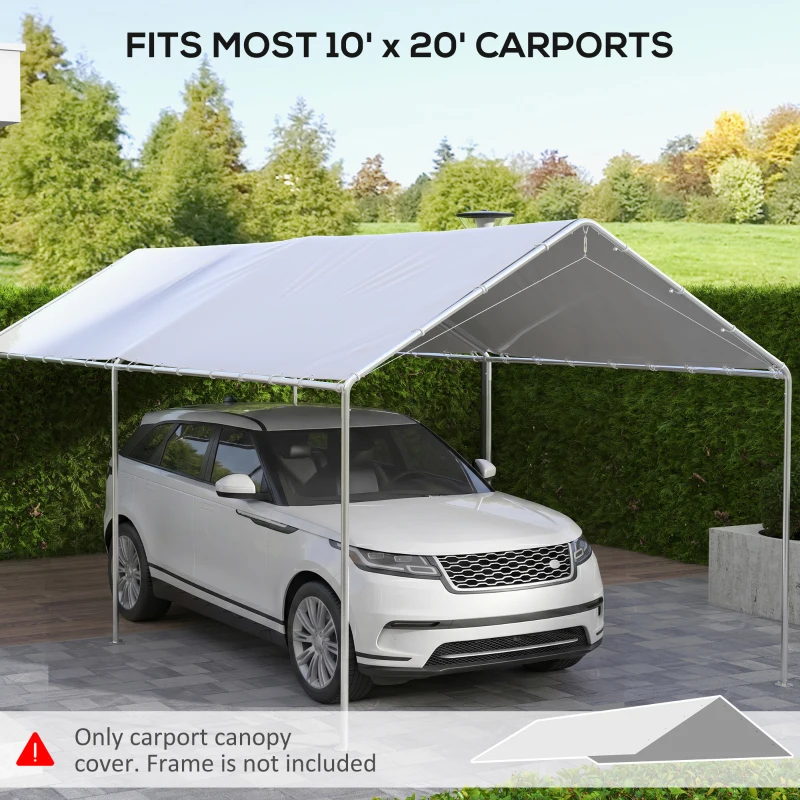 Outsunny 10 x 20ft Carport Roof, UV Resistant Canopy Replacement Cover with Ball Bungee Cords, White