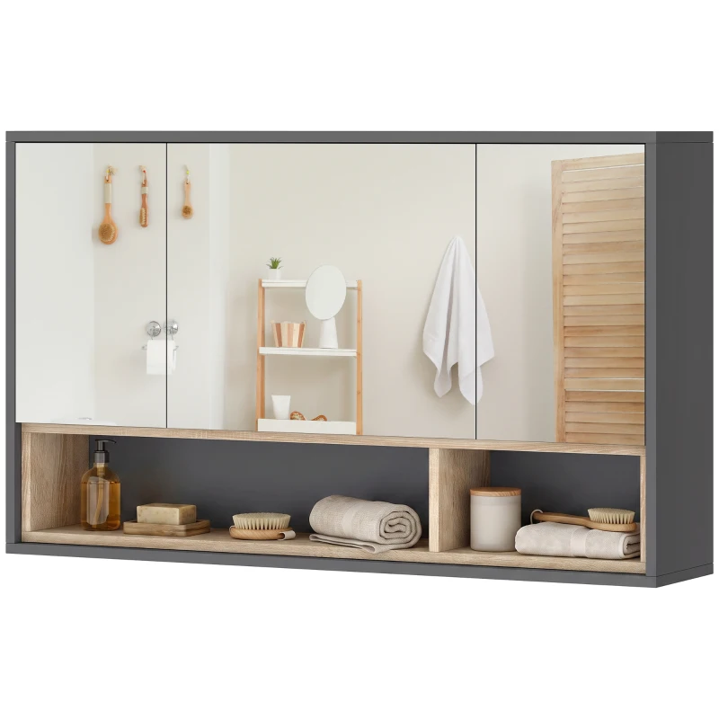 HOMCOM Wall Mounted Bathroom Medicine Cabinet with Mirror and Shelves, Grey