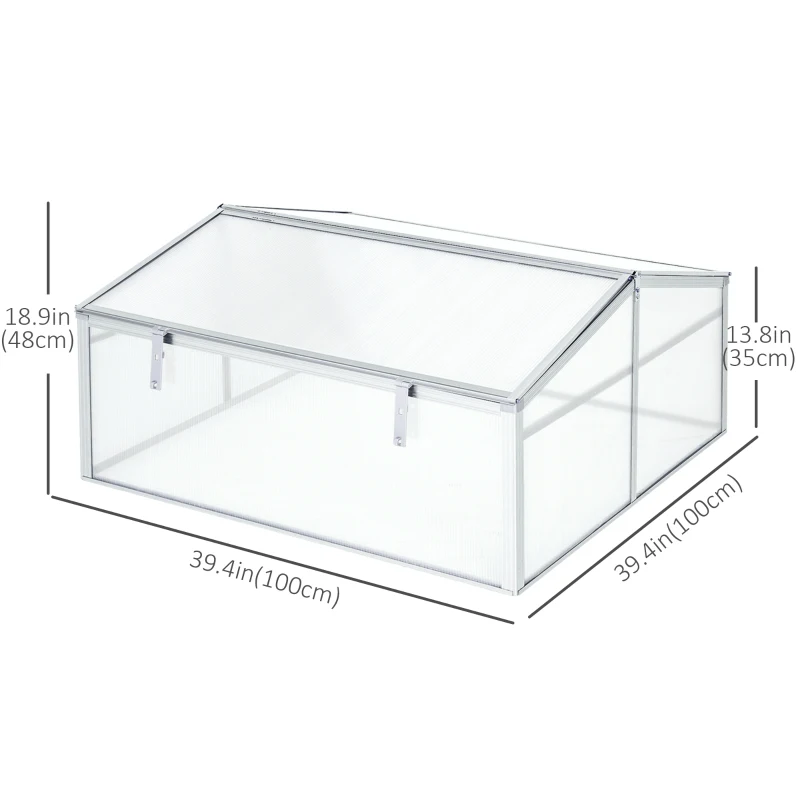 Outsunny Aluminium Cold Frame Greenhouse Garden Portable Raised Planter with Openable Top for Indoor, Outdoor, Flowers, Vegetables, Plants, 39" x 39" x 19"