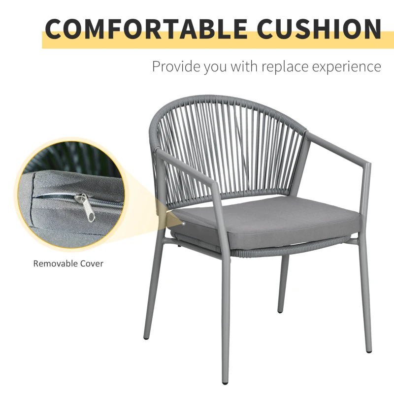 Outsunny 3-Piece Rattan Bistro Set, Garden Seating Group with 2 Armchairs and Coffee Table, Balcony Furniture Set, Grey
