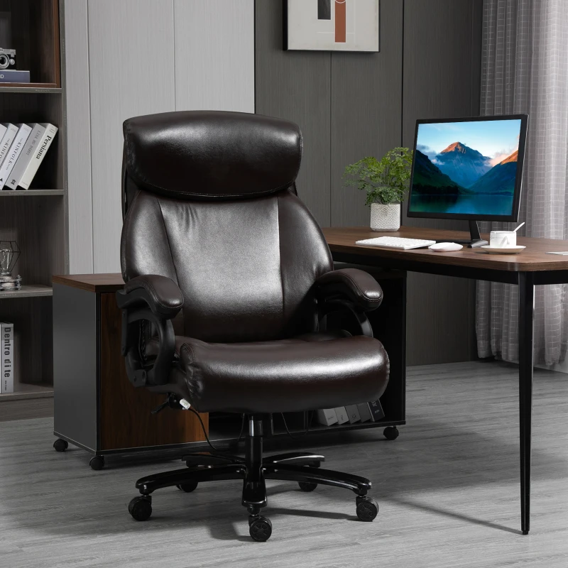 Vinsetto Big and Tall Executive Office Chair 396lbs with Wide Seat, Home High Back PU Leather Chair with Adjustable Height, Swivel Wheels, Brown