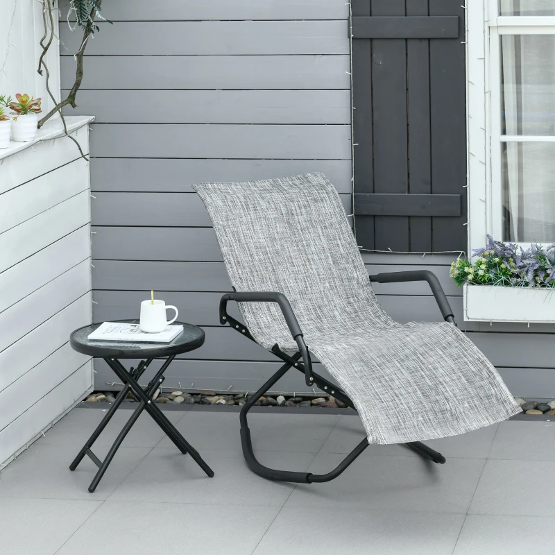 Outsunny Outdoor Folding Rocking Chair, Foldable Chaise Lounge Pool Chair, Zero Gravity Lounge Chair with Armrests for Sun Tanning, Sunbathing, Rocker for Patio, Lawn, Beach, Gray