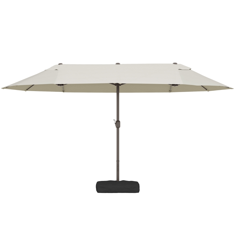 Outsunny 15' Outdoor Patio Umbrella with Twin Canopy Sunshade Steel Table Umbrella w/ Lift Crank, Cross Base, Sandbag, Cream