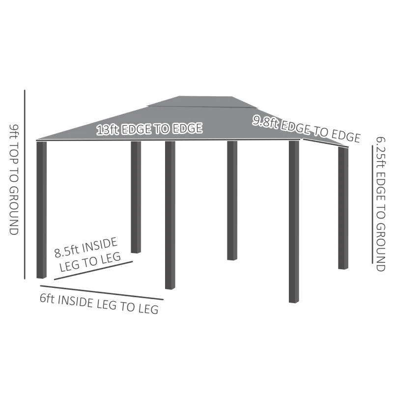 Outsunny 10' x 13' Outdoor Patio Gazebo Canopy Shelter with 6 Removable Sidewalls, & Steel Frame for Garden, Lawn, Backyard and Deck, Grey