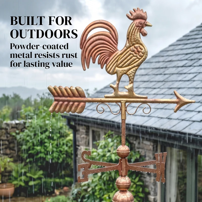 Outsunny Metal Rooster Weathervane, Roof Mount Wind Direction Indicator, Outdoor Weather Vanes