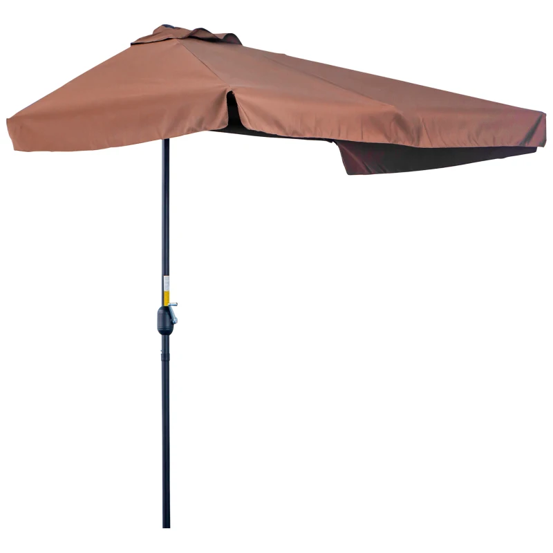 Outsunny 7.5ft Half Umbrella Semi Patio Parasol with Crank Handle, Top Vent for Garden, Balcony- NO BASE INCLUDED, Coffee