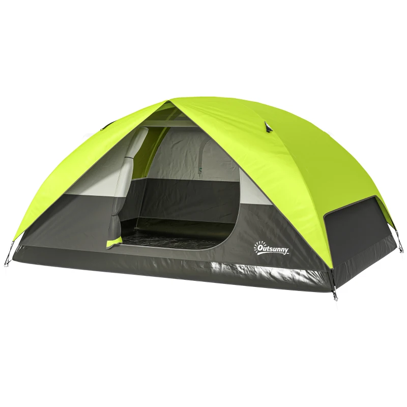 Outsunny Pop Up Camping Tent, 3 Person Family Tent, Waterproof Dome Tent with Mesh Window, Storage Pockets and Hook