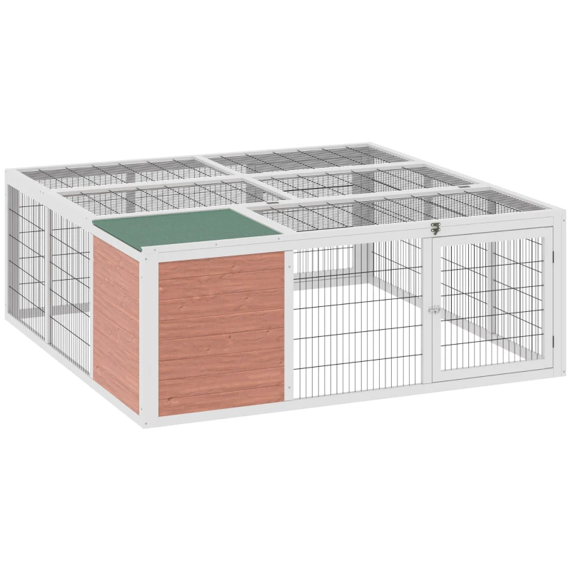 PawHut 64" Outdoor Rabbit Hutch Playpen, Wooden Tortoise House Habitat, Bunny Cage with Run and Enclosed Cover, for Rabbits, Chickens, Ducks, Indoor, Brown