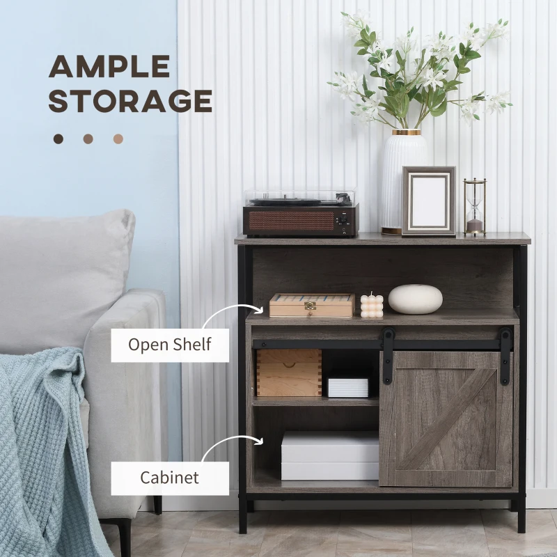 HOMCOM Sideboard Buffet Cabinet, Coffee Bar Cabinet with Sliding Barn Door and Adjustable Shelf for Kitchen, Living Room, Gray