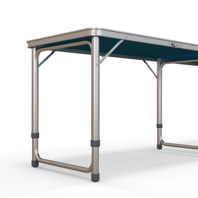 Outsunny Aluminum Camping Table with Adjustable Legs, 8ft Folding Picnic Table for Travel, BBQ, Beach or Hiking, Blue & White