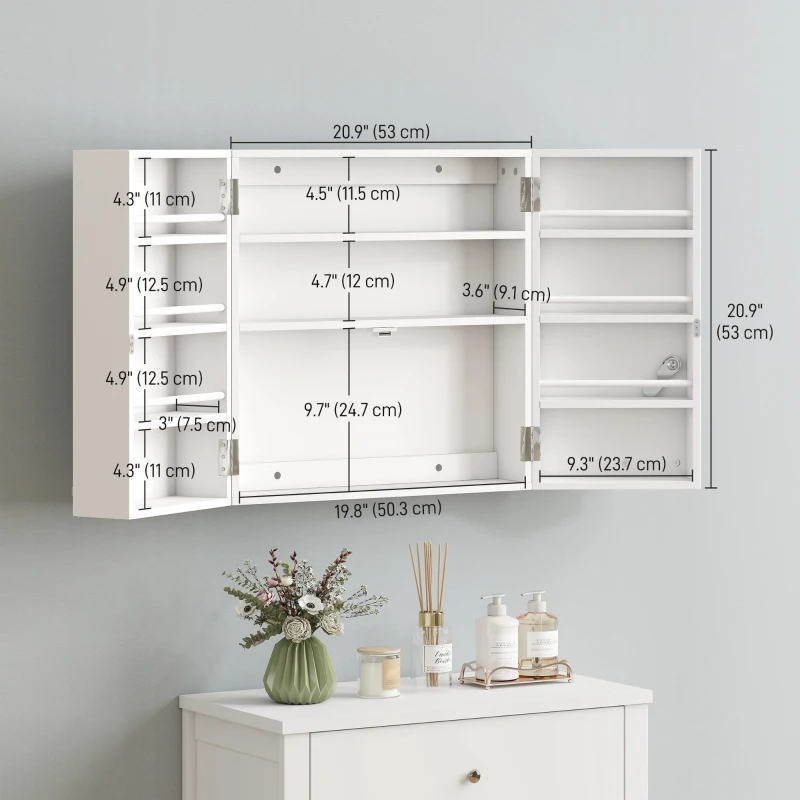 HOMCOM Wall Mount Medicine Cabinet, Bathroom Cabinet with 4 Tier Shelves, Lockable with 2 Keys for Kitchen, White