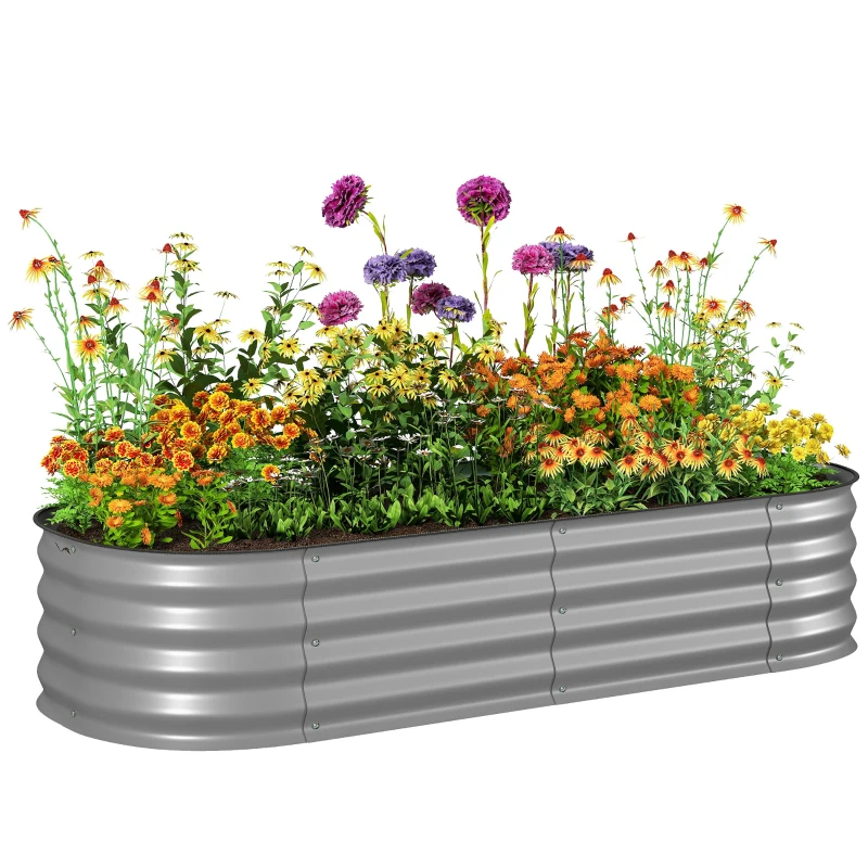 Outsunny 4.9' x 2' x 1' Large Outdoor Planter Box, Galvanized Raised Garden Bed with Metal Plant Stake, Silver