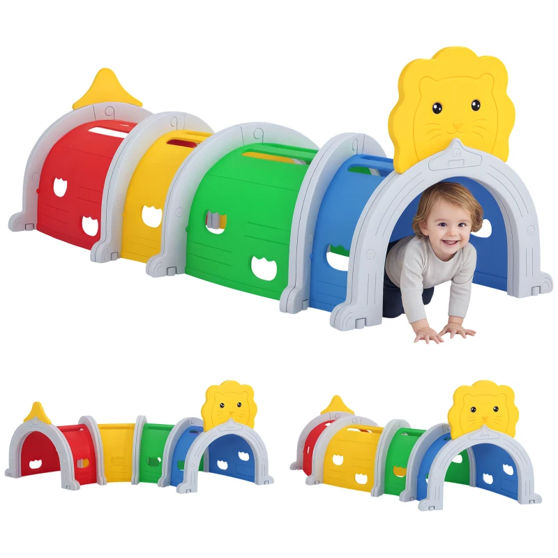 Qaba Kids Play Tunnel for Children 3-6 Years to Crawl and Climb, Lion Design