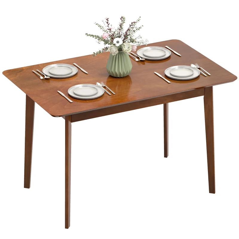 HOMCOM 47.2" Rectangle Dining Table for 4, Mid-Century Modern Kitchen Table with Rubber Wood Legs for Dining Room, Walnut