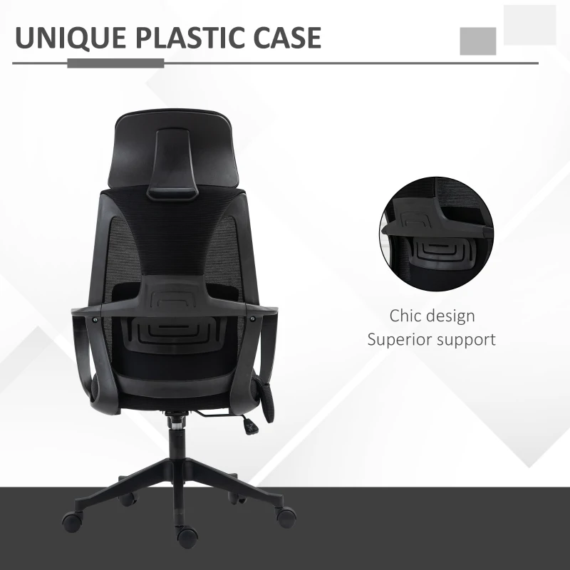 Vinsetto Ergonomic Home Office Mesh Desk Chairs, Computer Task Chair with Massage Lumbar Cushion, Adjustable Seat & Headrest, Rocking Function, Black