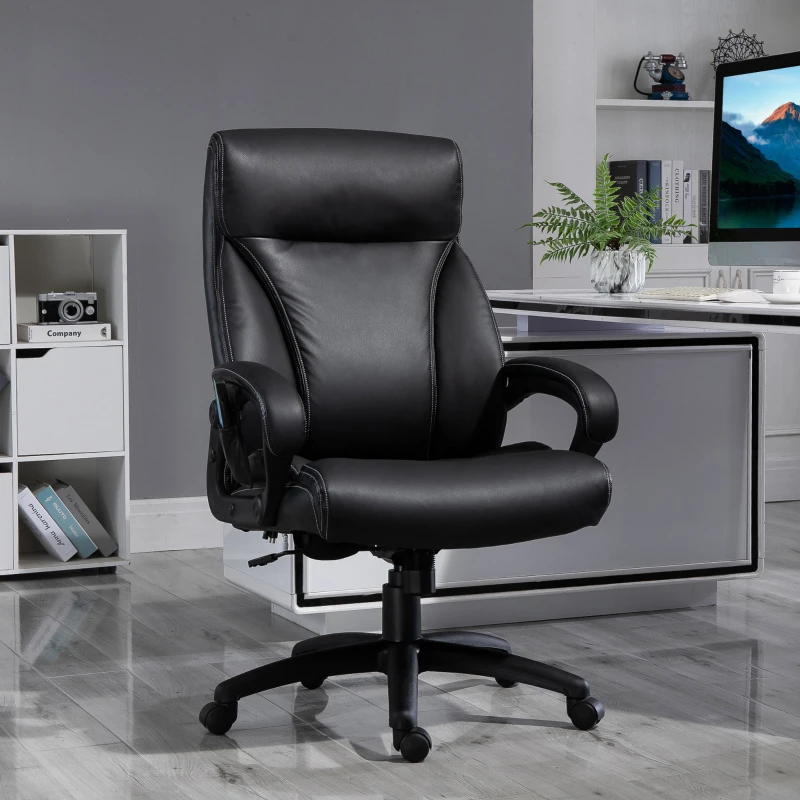 Vinsetto 6 Vibrating Massage Office Chair, Heavy-Duty Ergonomic Desk Chair with 5 Modes, Padded Armrest, Rolling Swivel PU Leather Task Computer Chair for Adults