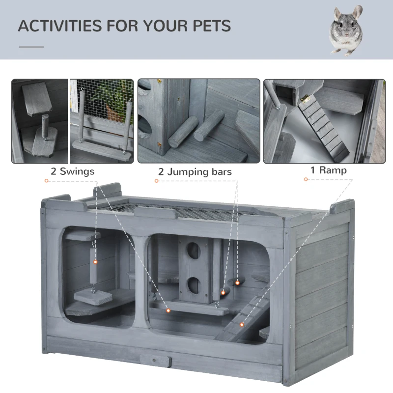 PawHut Wooden Extra Large Hamster Cage with Swings, Small Animal Cage and Habitat with Jumping Platforms, Hamster Habitat, Rats, Mice, Pull-Out Tray