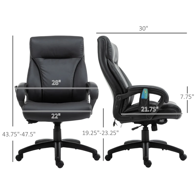 Vinsetto 6 Vibrating Massage Office Chair, Heavy-Duty Ergonomic Desk Chair with 5 Modes, Padded Armrest, Rolling Swivel PU Leather Task Computer Chair for Adults