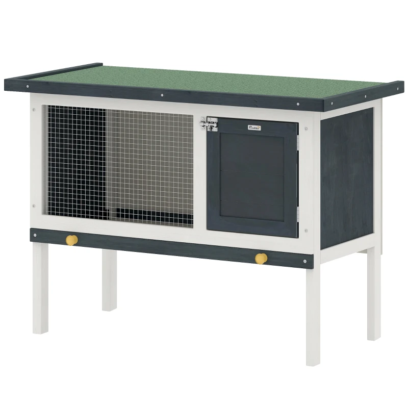 PawHut Wooden Outdoor Rabbit Hutch for Small Pet w/ Slide-out Tray, Openable Roof, 35" W x 18" D x 26" H, Dark Grey