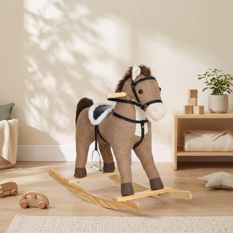 Qaba Rocking Horse, Back and Forth Rocking, Ride on Horse Toy with Sound Effects, for 12-36 Months Toddlers, Dark Brown