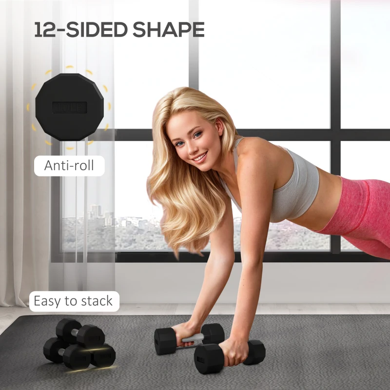 Soozier 2 x 10lbs Dumbbells Set with Non-Slip Grip, Rubber Covered Weights for Men Women Home Gym Workout