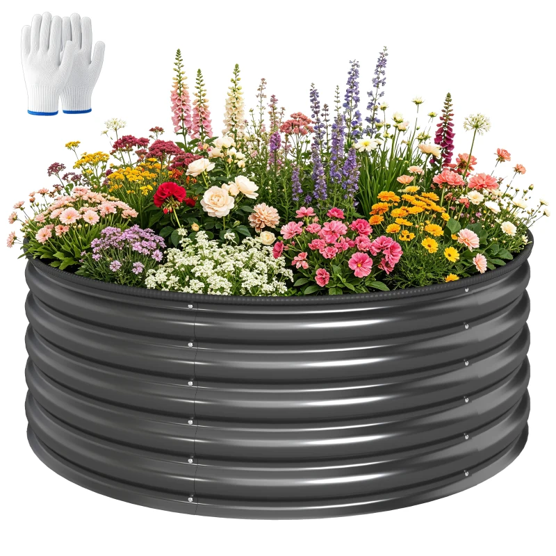 Outsunny Galvanized Raised Garden Bed, Outdoor Planter Box for Vegetables, Flowers, Herbs, 4' x 4' x 1.5', Dark Grey