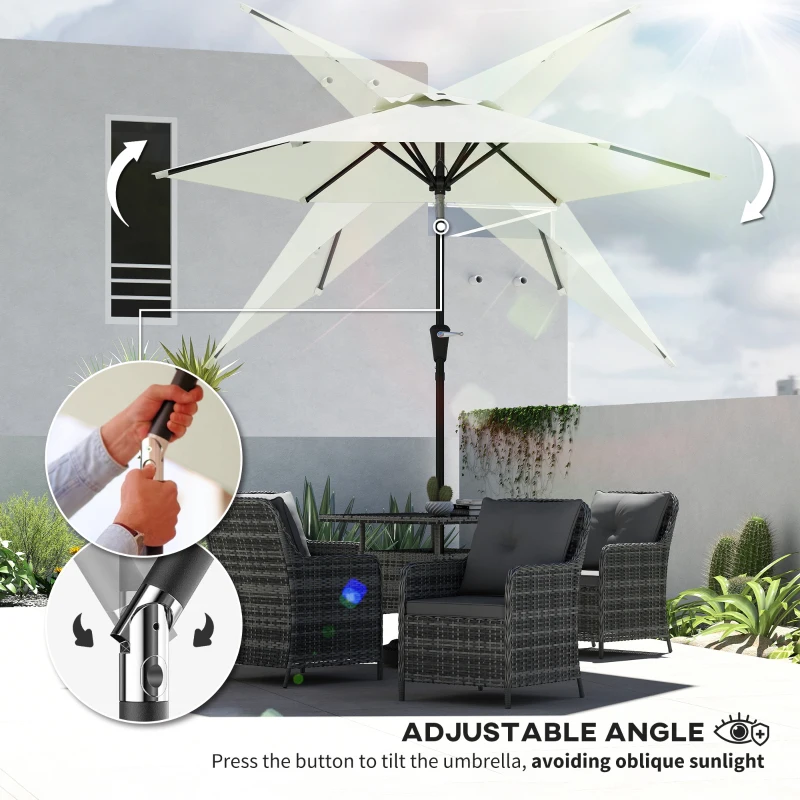 Outsunny Patio Sun Umbrella, Outdoor Parasol with 6 Ribs, Cream White